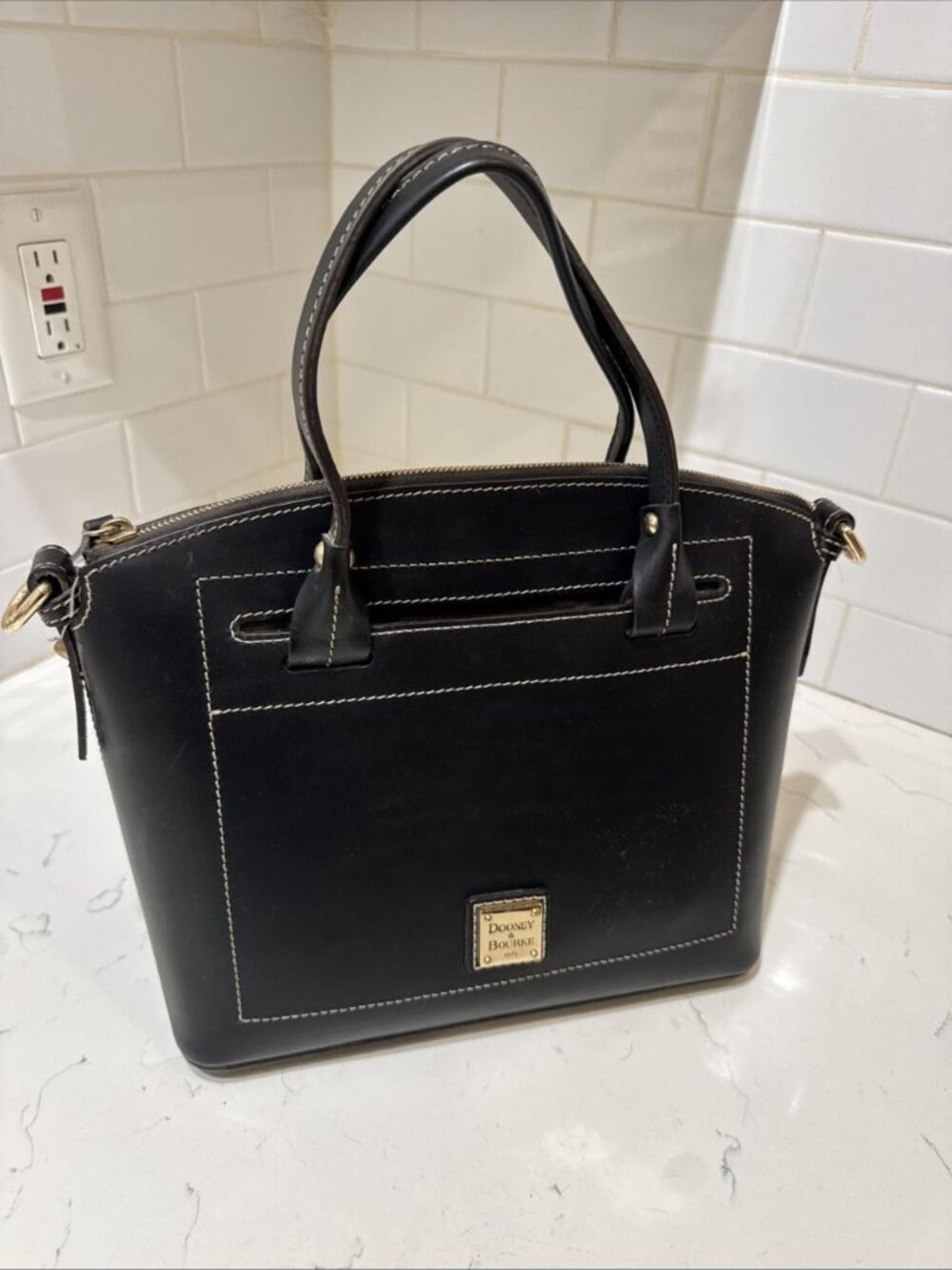 As Is Dooney and Bourke Black Leather Satchel Bag Tote - Picture 3 of 16